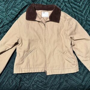 elodie Beige Canvas Jacket with Brown Corduroy Collar